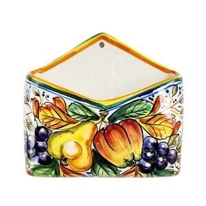 Fiori Italy Wall Envelope Mail Holder Collectible Fruit & Vines Italian Pottery